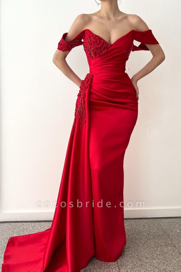 Elegant Long Mermaid Off the Shoulder Satin Formal Prom Dresses