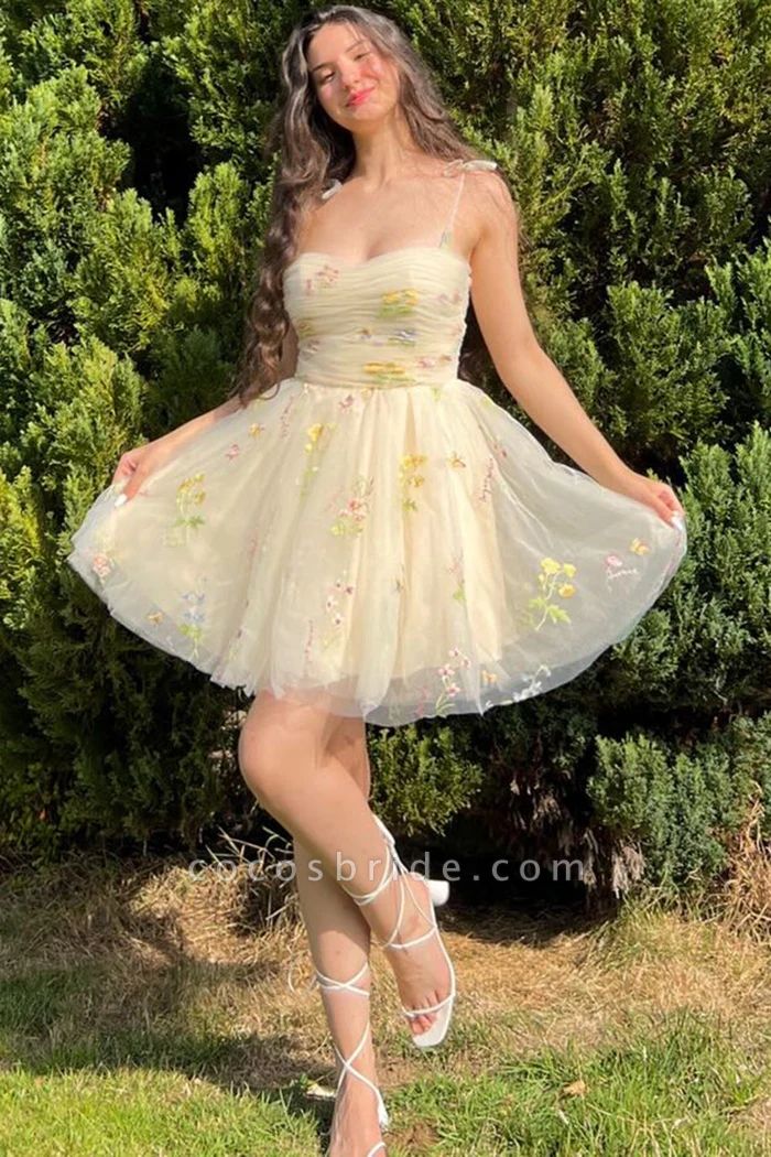 Short A-line Sweetheart Ruffle Chiffon Sleeveless Homecoming Dresses