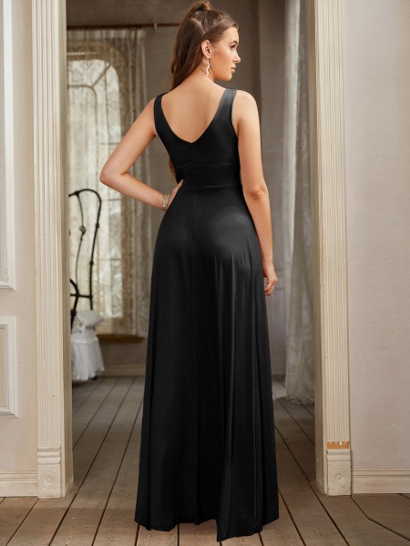 Sexy Long V-neck A-line Bridesmaid Dress with Side Split_58