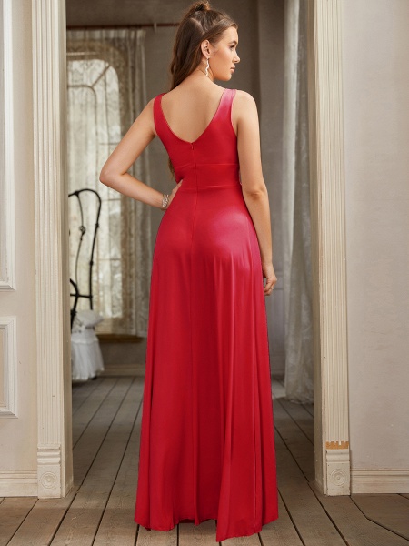 Sexy Long V-neck A-line Bridesmaid Dress with Side Split_63