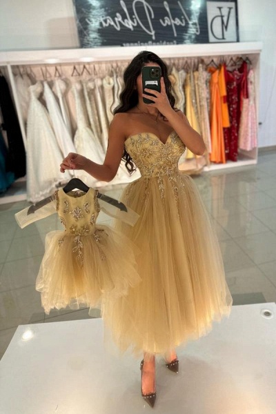 Tulle A-line Sweetheart Appliques Lace Beads Prom Dress