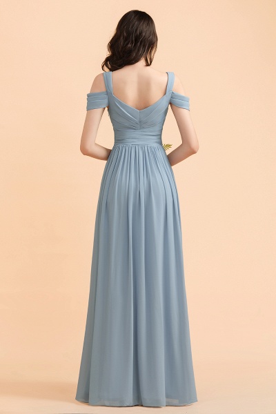 Grey Blue Chiffon Off-the-Shoulder Sweetheart Long Bridesmaid Dress With Side Slit_3